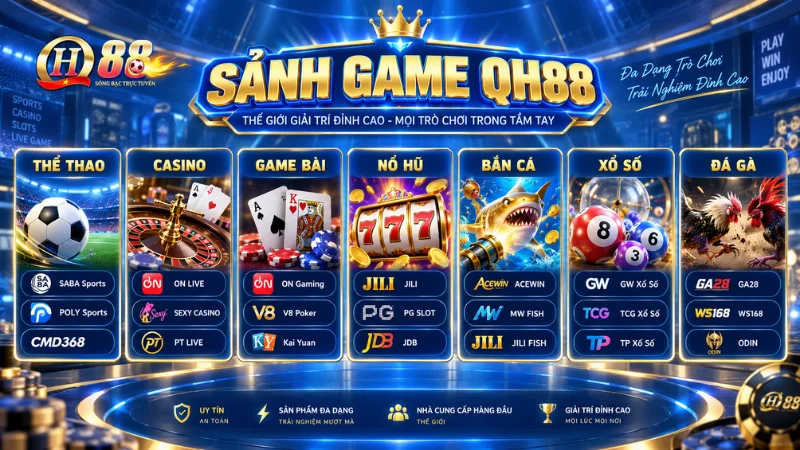 Các sảnh game QH88 và nhóm sản phẩm trên nền tảng